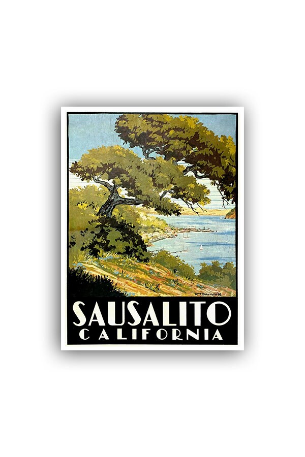 California Travel Poster Sausalito Art Print Vintage Home Decor (XR1074)
