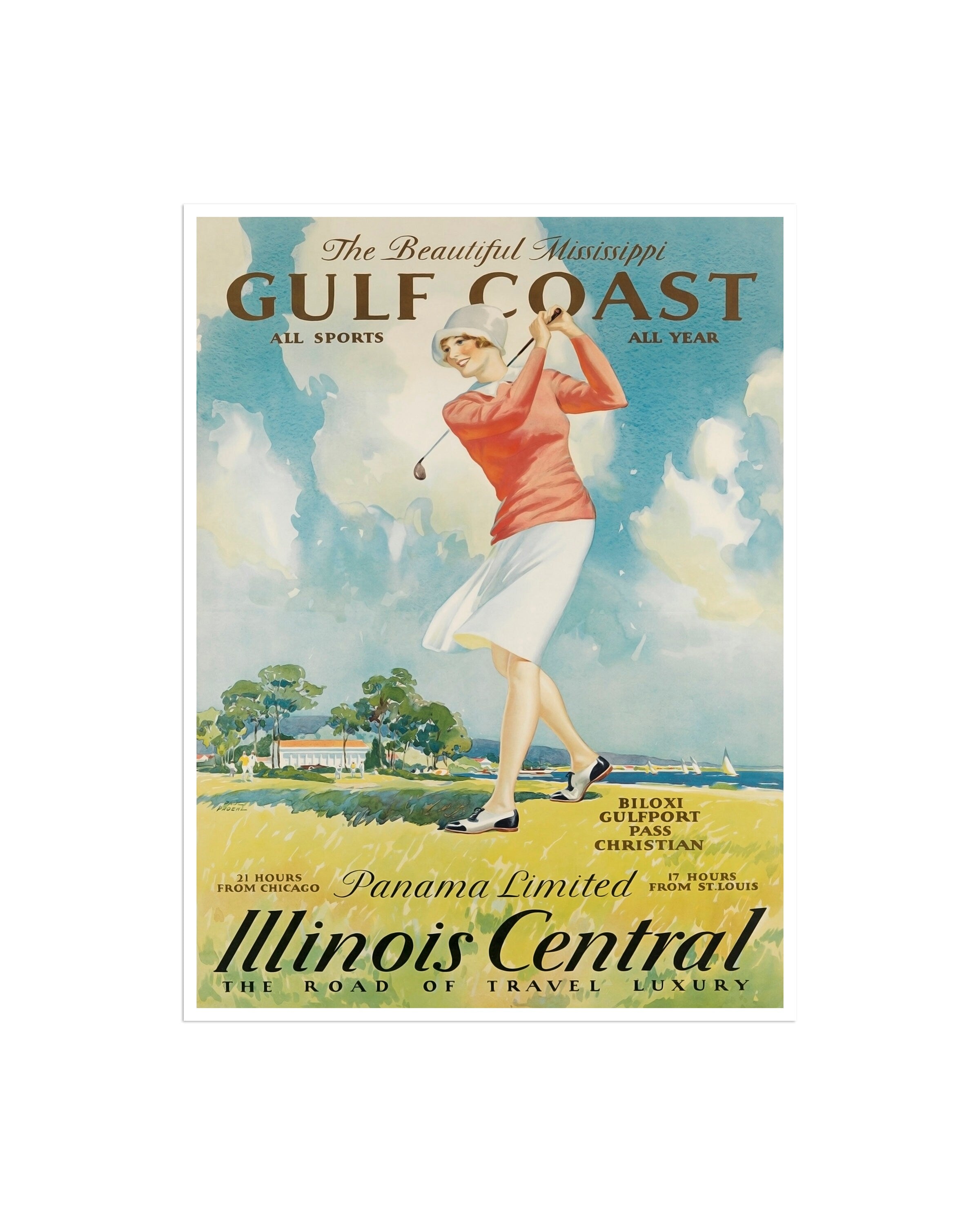 Retro Golf Sports Poster Illinois Travel Art Print Vintage Home Decor (H528)