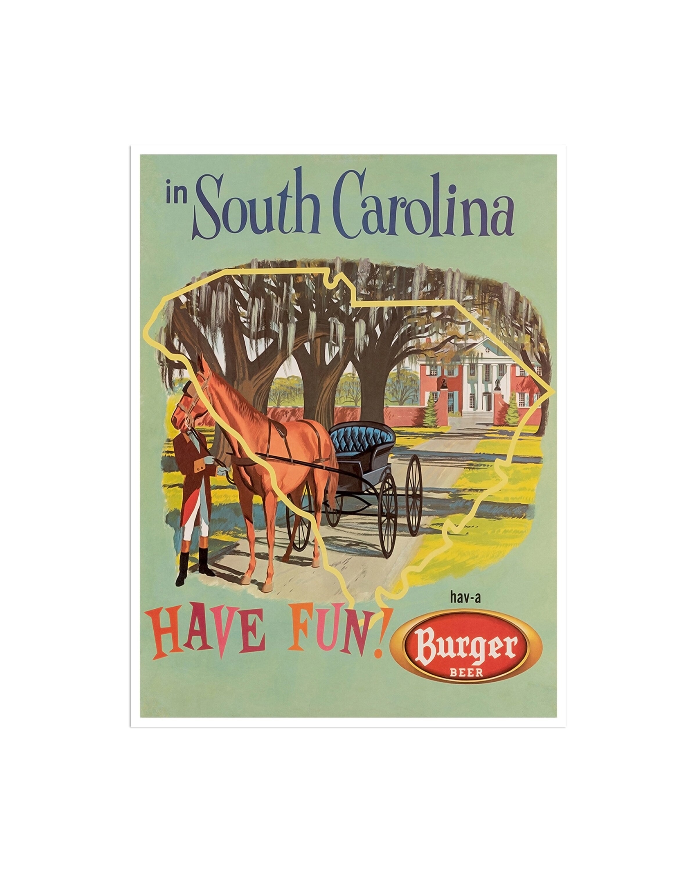 South Carolina Art Travel Poster Horseback Riding Print Vintage Home Decor (H641)
