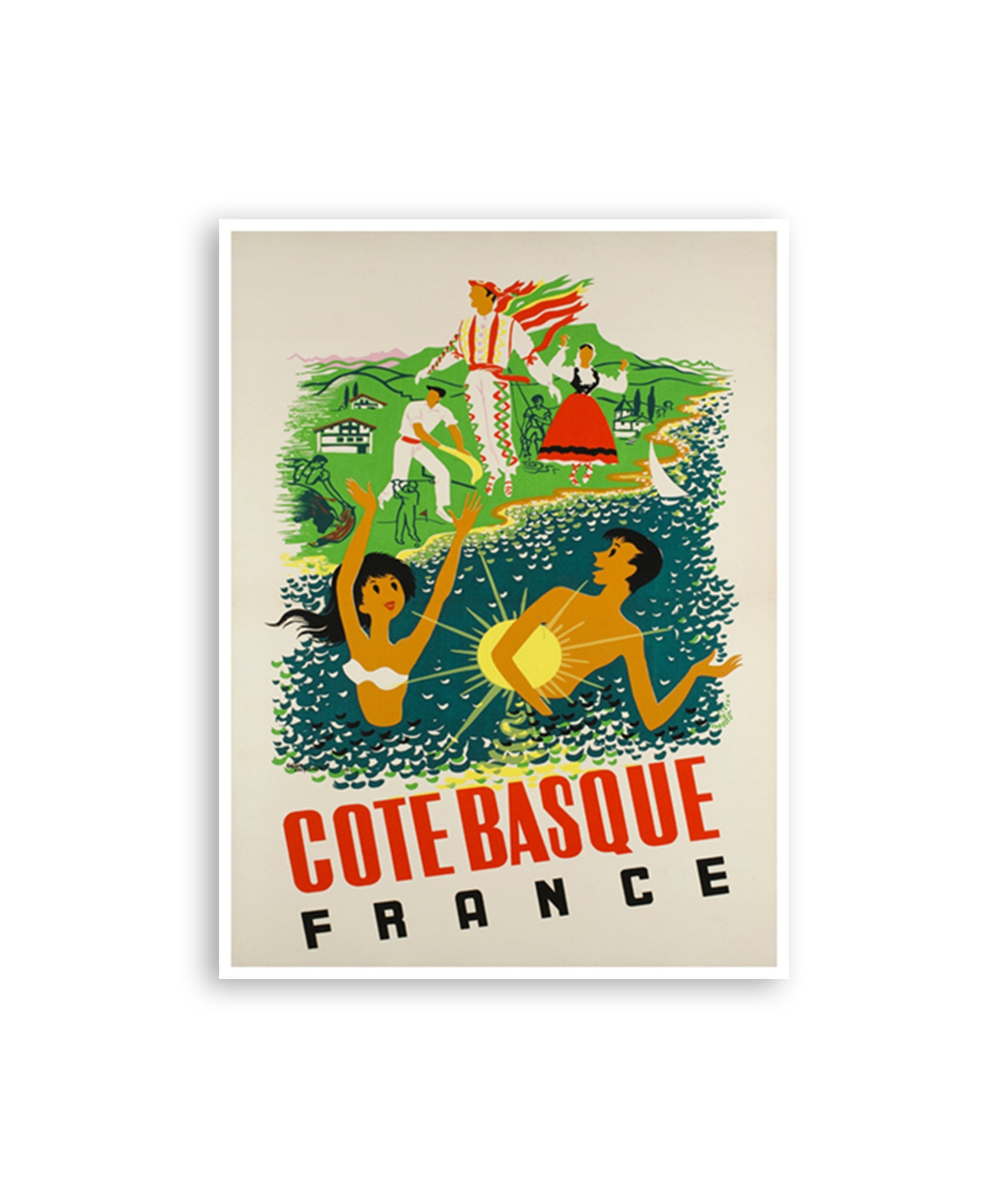 Cote Basque France Art Beach Poster Sports Retro Decor Vintage Print (H872)