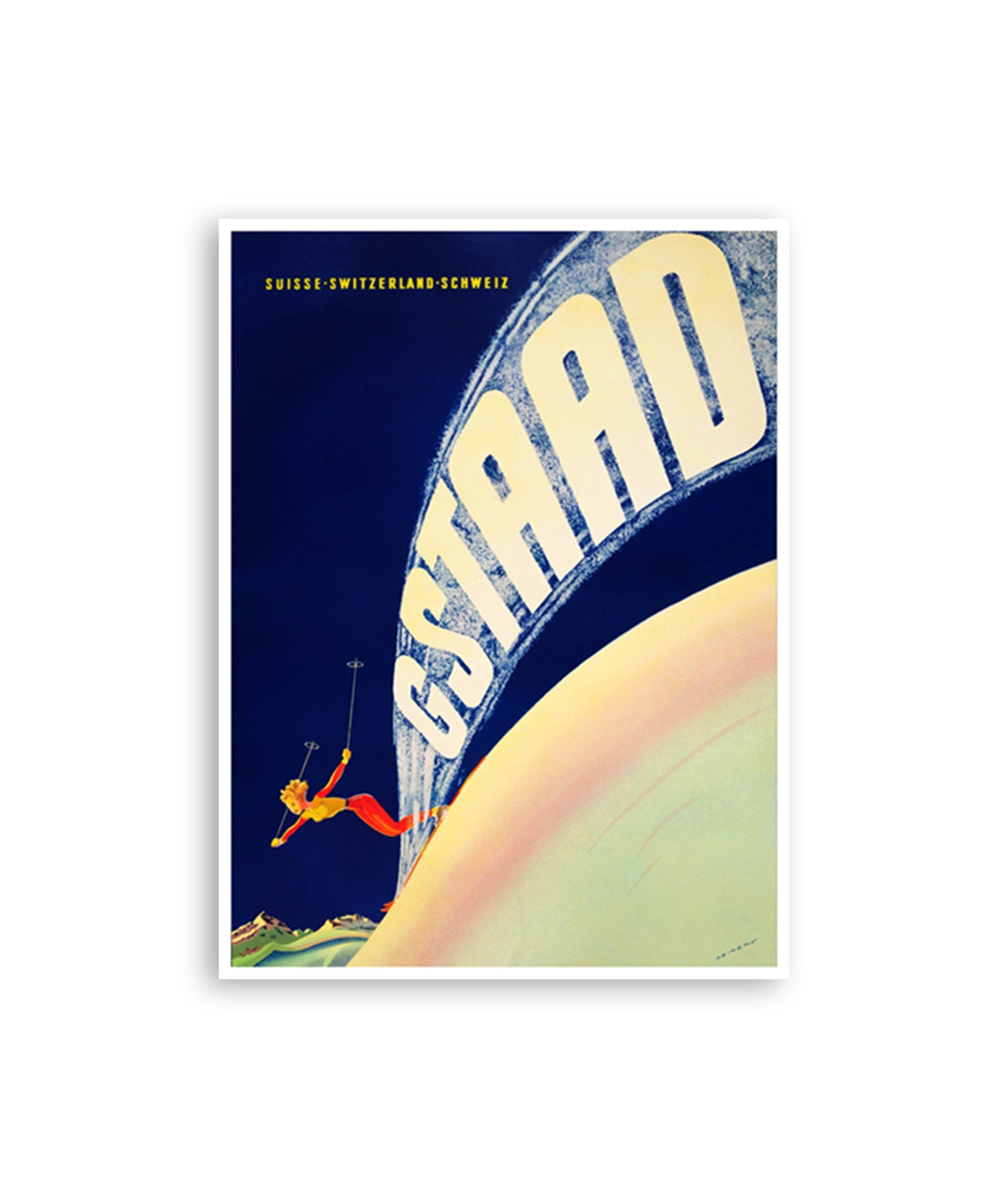 Gstaad Wall Art Switzerland Ski Poster Sports Retro Decor Vintage Print (H743)