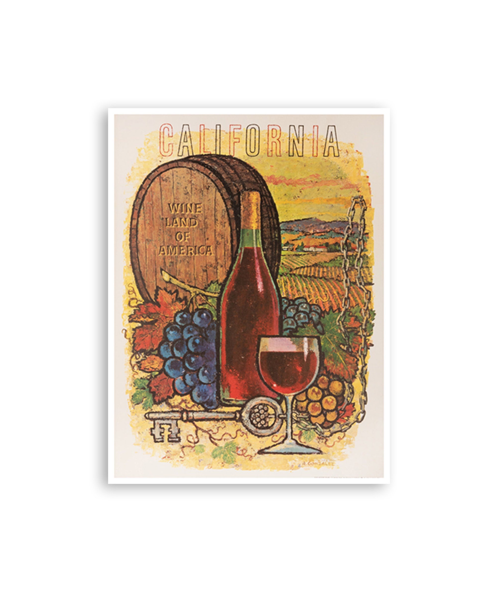California Wine Art Travel Poster Vineyard Print (H1177)