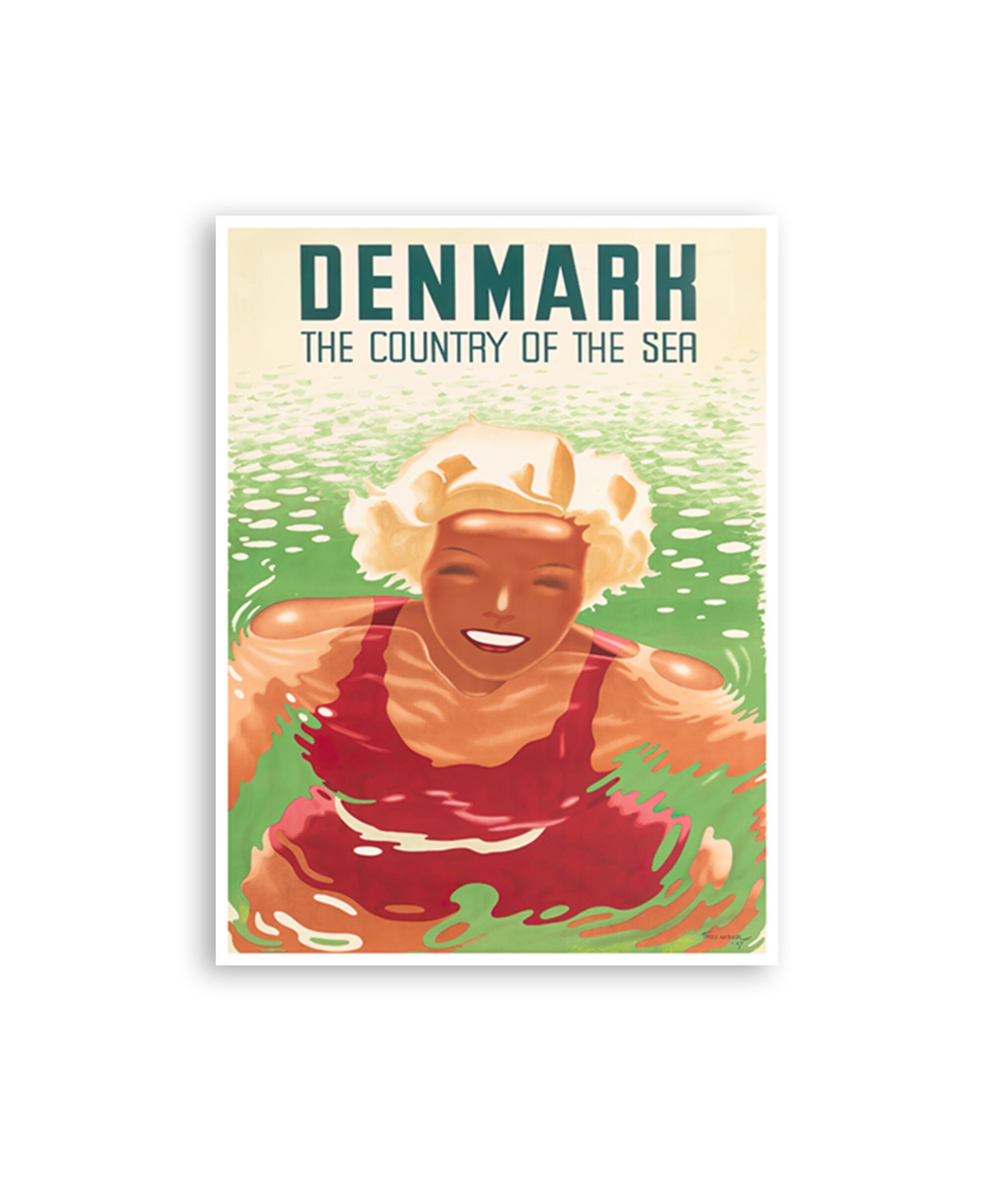 Denmark Travel Art Poster Vintage Swimming Print (H1200)