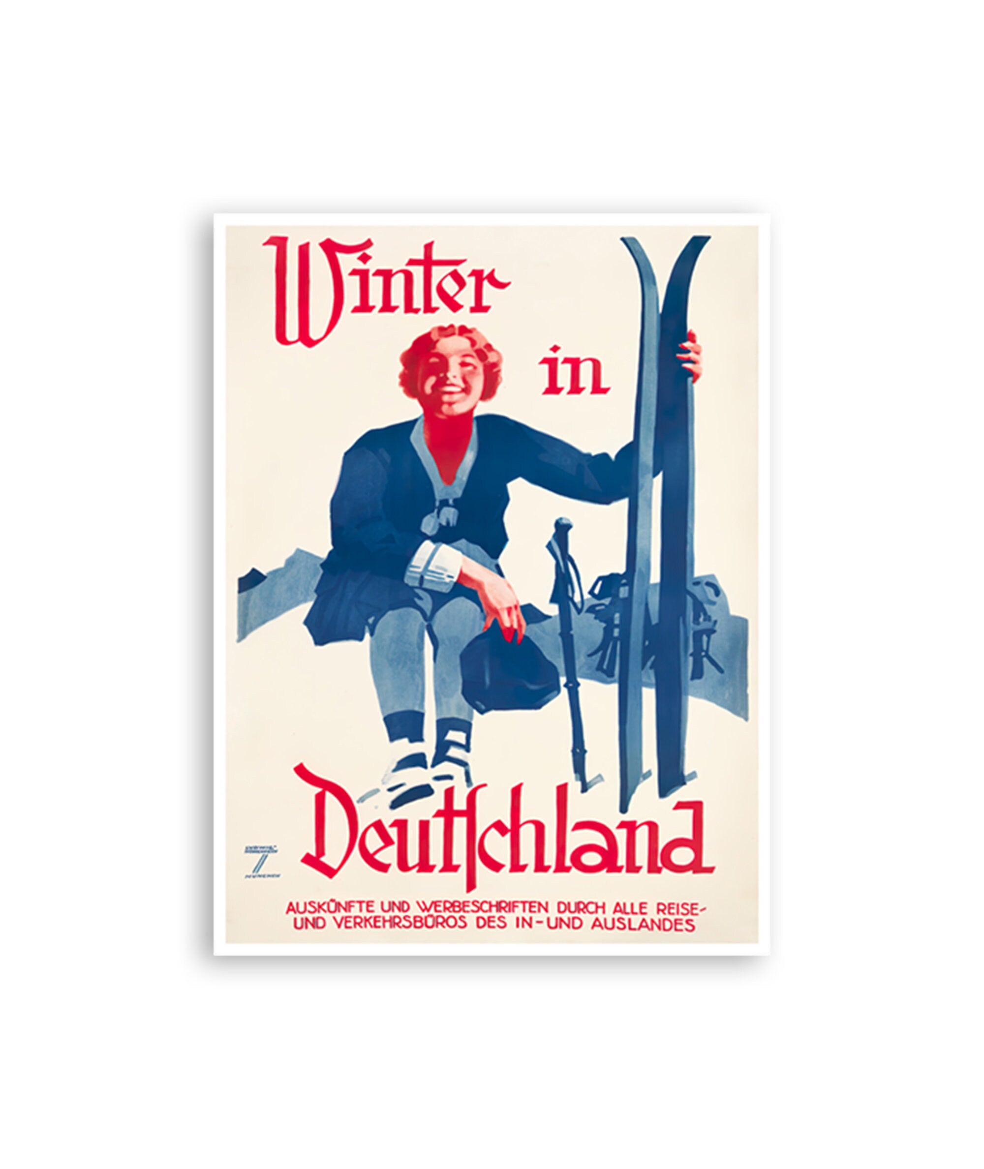 Deutschland Ski Poster Sports German Travel Art Home Decor Vintage Print (H1233)
