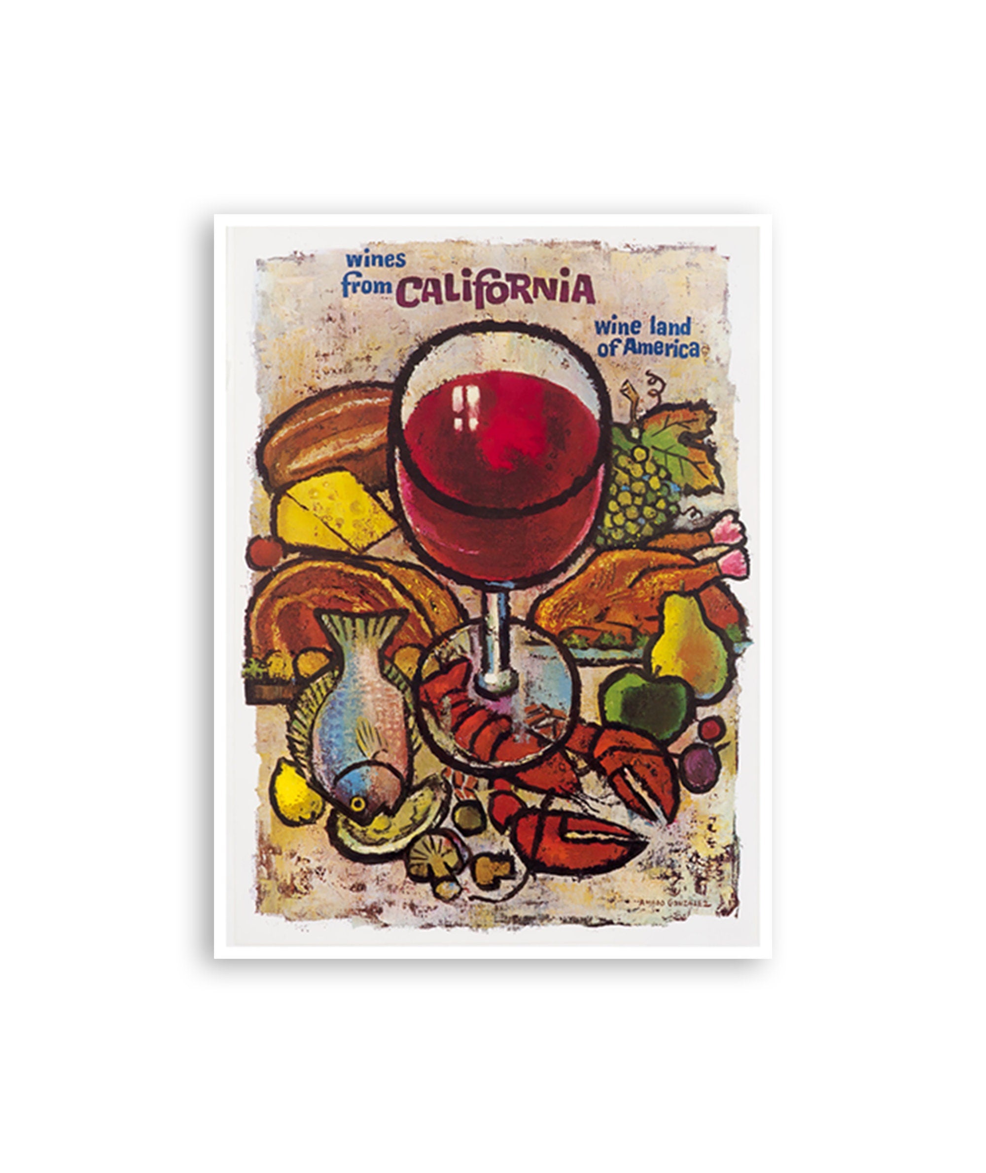 California Wine Poster Travel Art Vineyard Print (H1375)