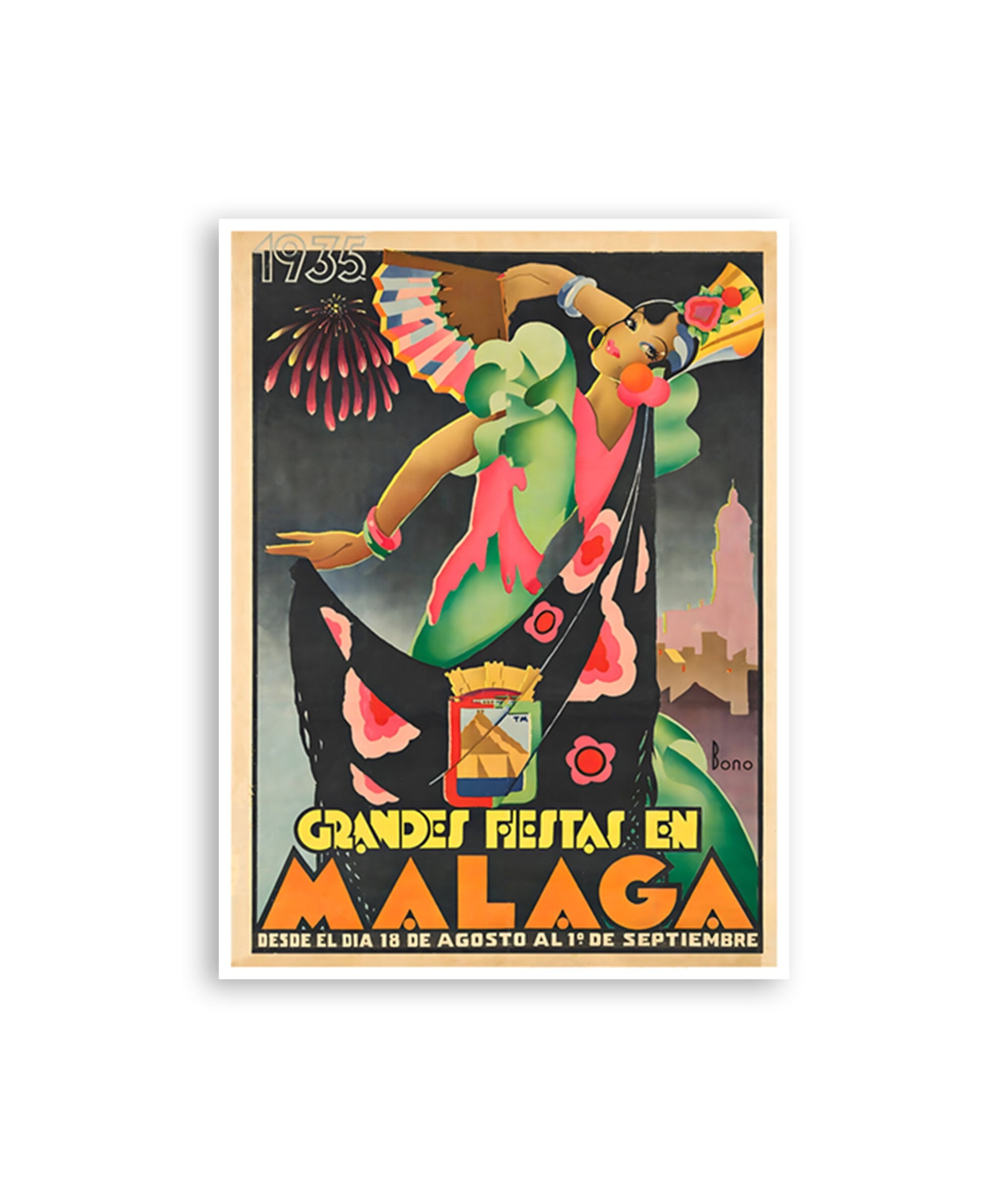Malaga Spain Art Spanish Travel Poster Festival Art Vintage Print (H1421)