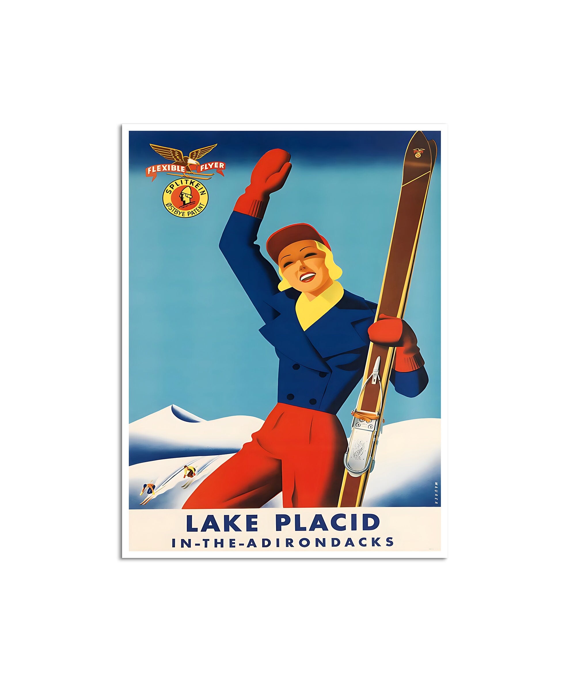 Lake Placid Print Adirondack Mountains Art Vintage Ski Poster New York Travel Poster (H1458)