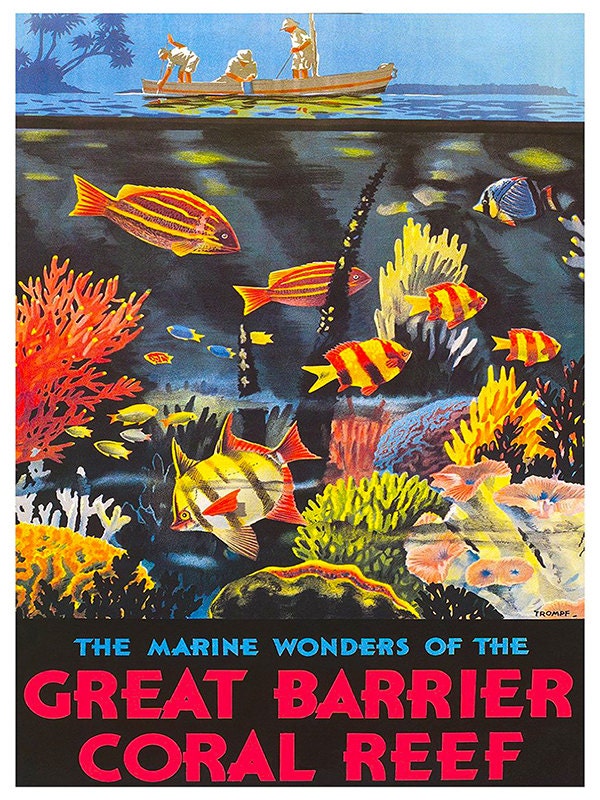 Australia Travel Poster Art Great Barrier Reef Print Retro (TR112)
