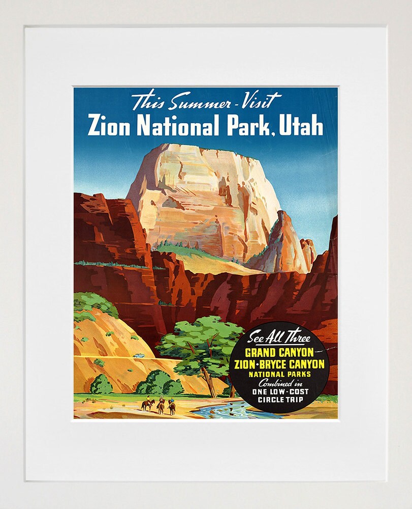 Travel Poster Zion Utah Art Print Vintage Parks Home Decor (ZT117)