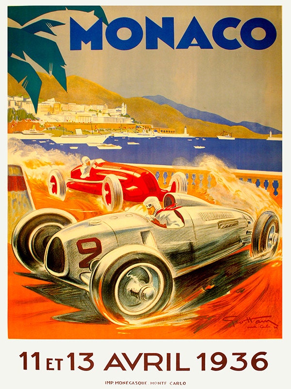 Monaco Travel Poster Monte Carlo Art Print Vintage Home Decor (ZT210)