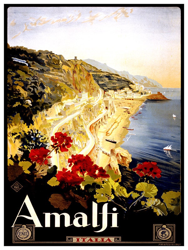 Italian Travel Poster Italy Wall Art Amalfi Print (ZT283)