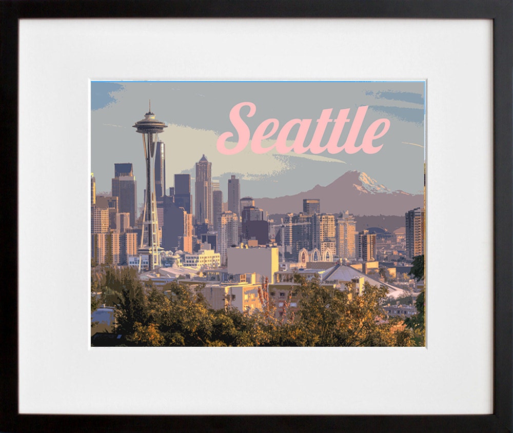 Seattle Art Travel Poster Skyline Print Home Decor (ZB4)
