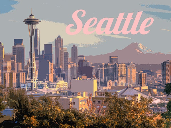 Seattle Art Travel Poster Skyline Print Home Decor (ZB4)