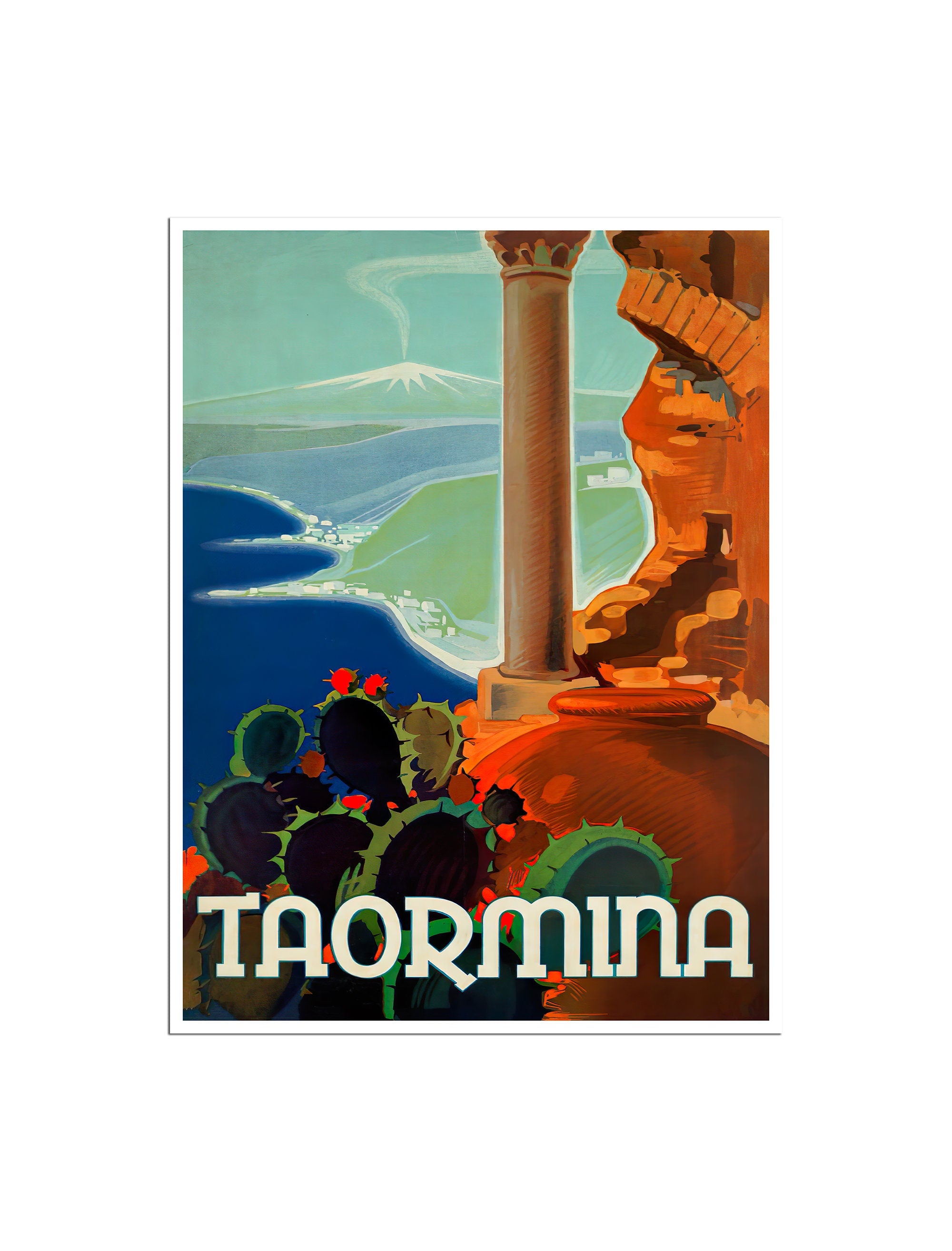 Taormina Travel Poster Sicily Art Vintage Italy Print (XR4653)