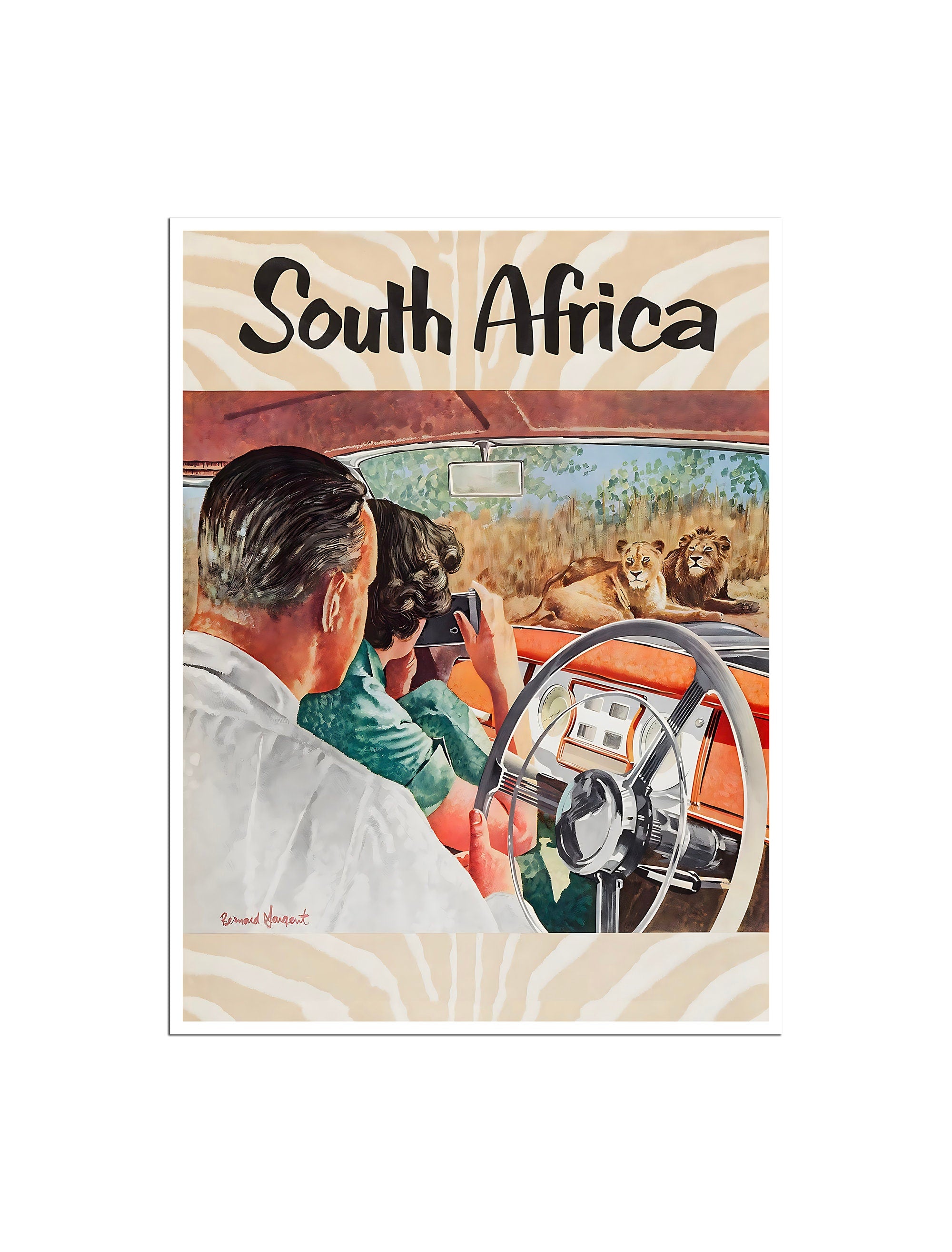 South Africa Poster Safari Art Retro Big Game Hunting Print (H1574)