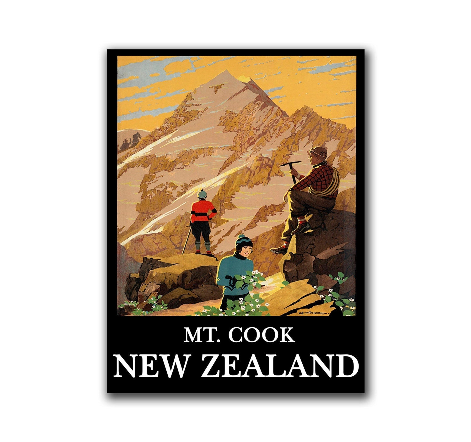 Travel Poster New Zealand Retro Art Mountain Climbing Decor Print (H146)