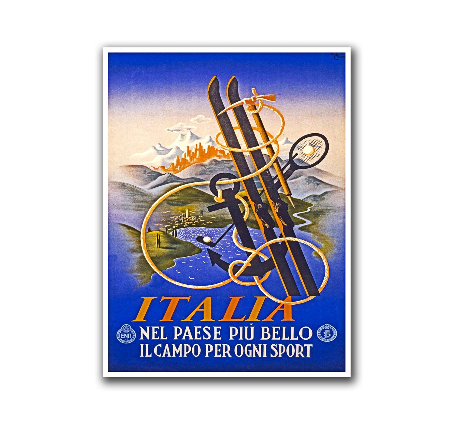 Italy Travel Art Italian Ski Poster Sports Retro Decor Vintage Print (H178)