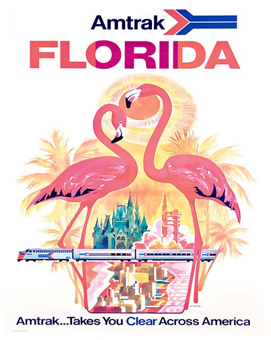 Florida Art Wall Decor Flamingo Retro Travel Poster (ZT626)