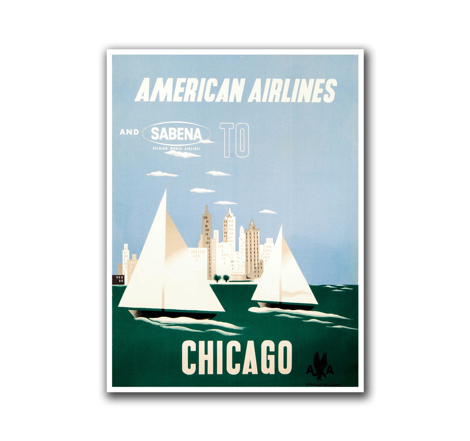 Travel Poster Chicago Art Sailing Print Vintage Home Decor (H104)