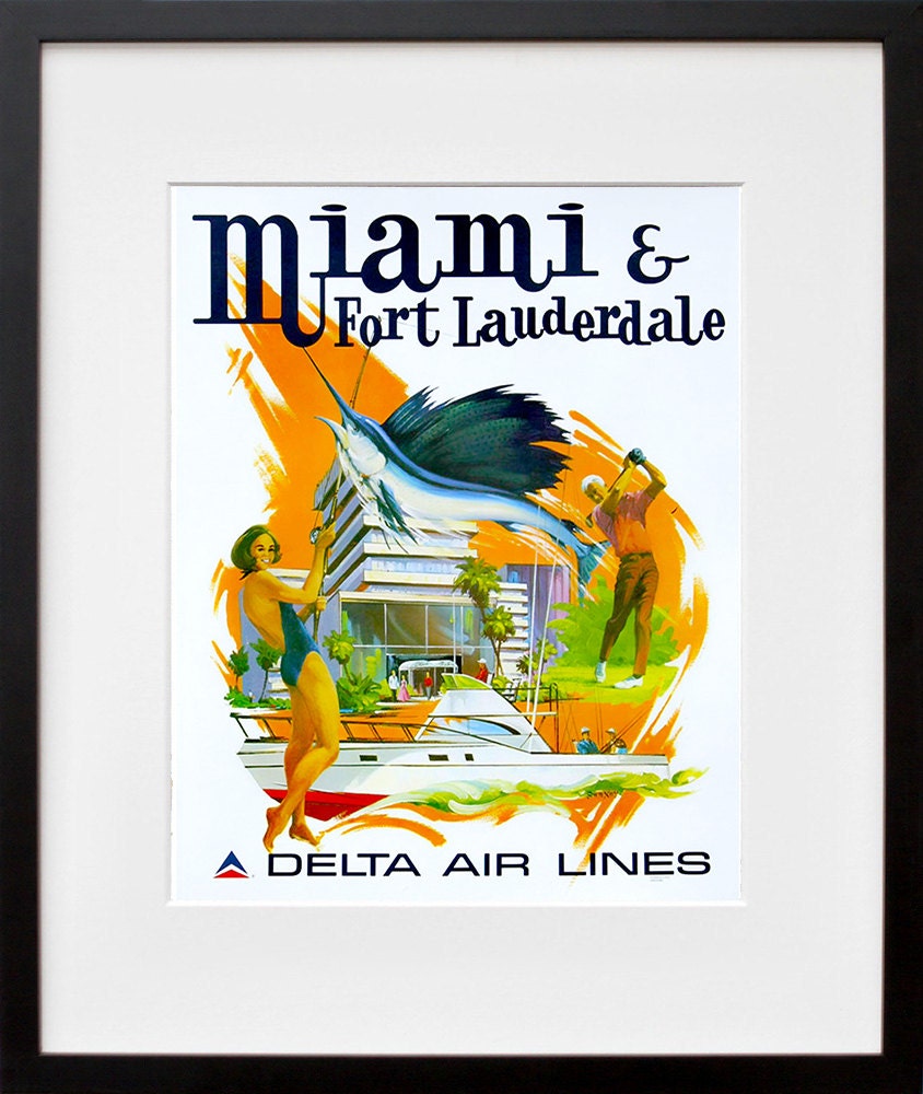 Florida Art Wall Decor Miami Fort Lauderdale Retro Travel Poster (ZT677)