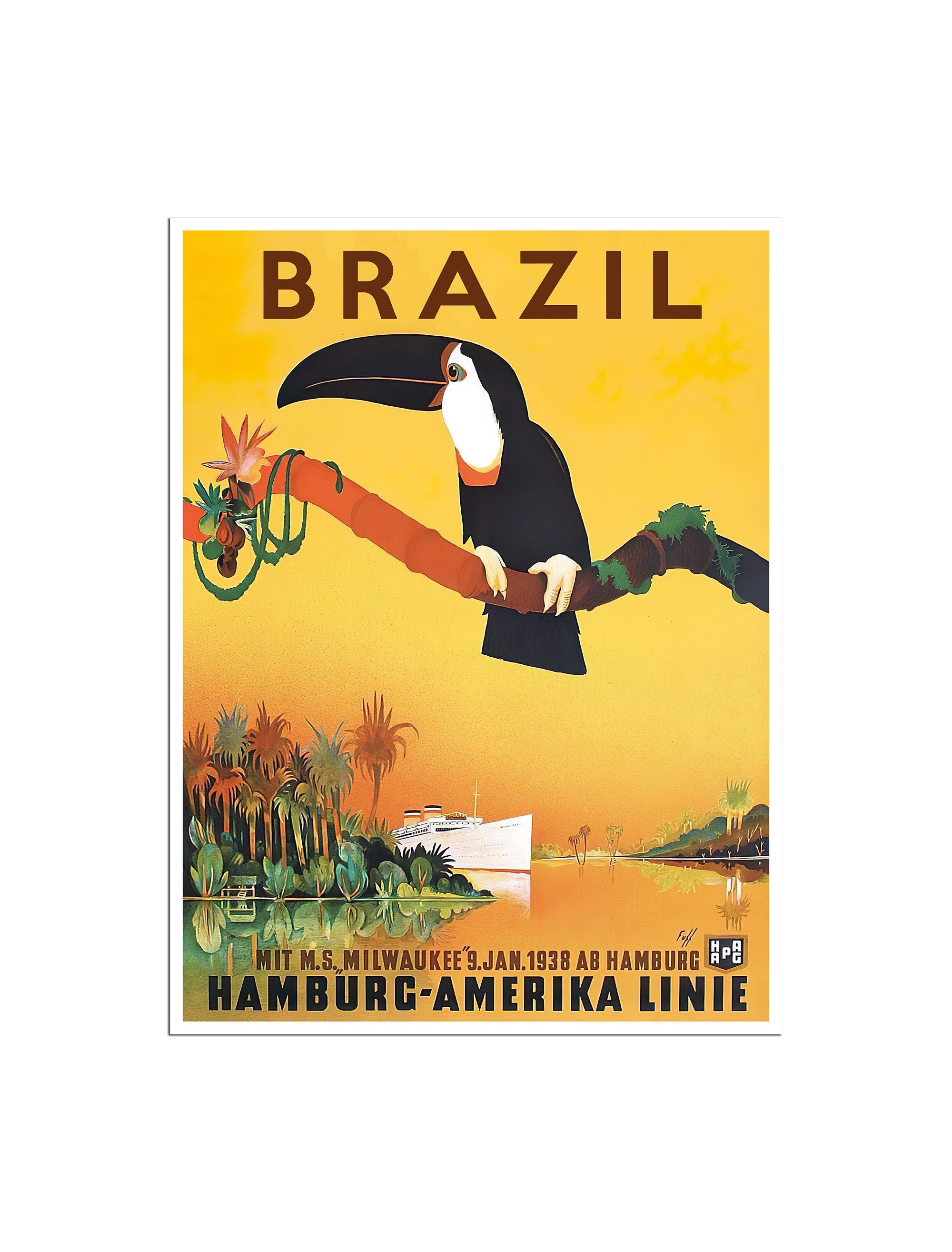 Brazil Travel Poster Cruise Ship Art Advertisement Rio De Janeiro Print (H1593)