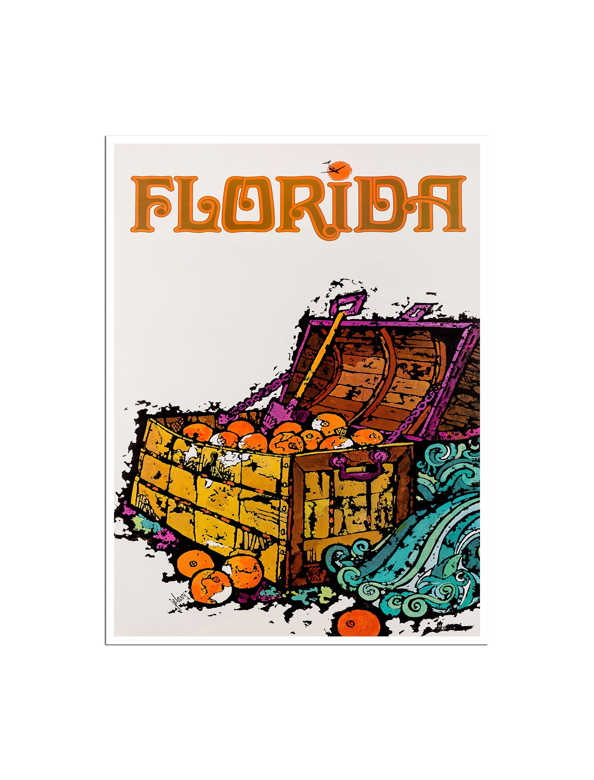 Florida Art Vintage Travel Poster Retro Oranges Treasure Print (H1588)