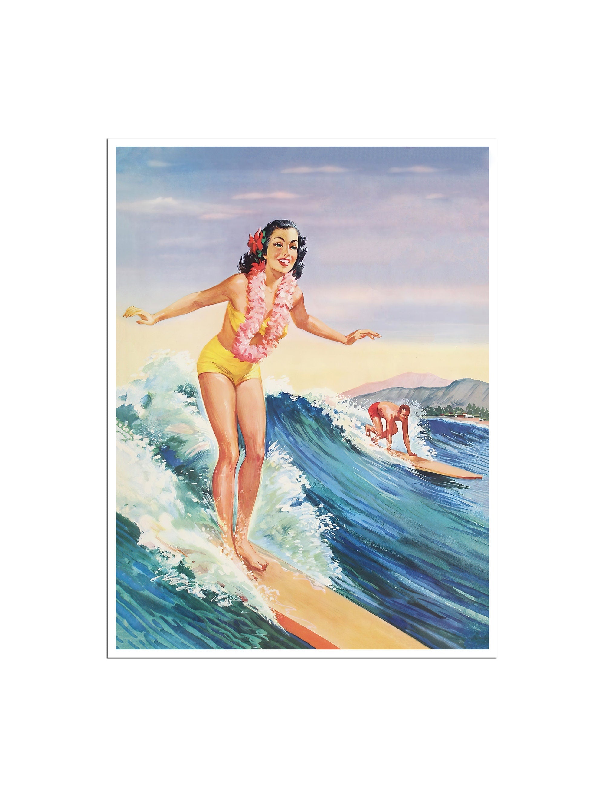 Vintage Hawaii Surfing Poster Hawaiian Travel Art Surfing Print (H1603)