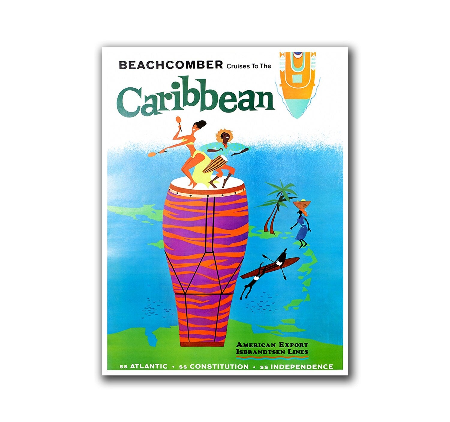 Caribbean Travel Poster Swimming Vintage Wall Art (H265)