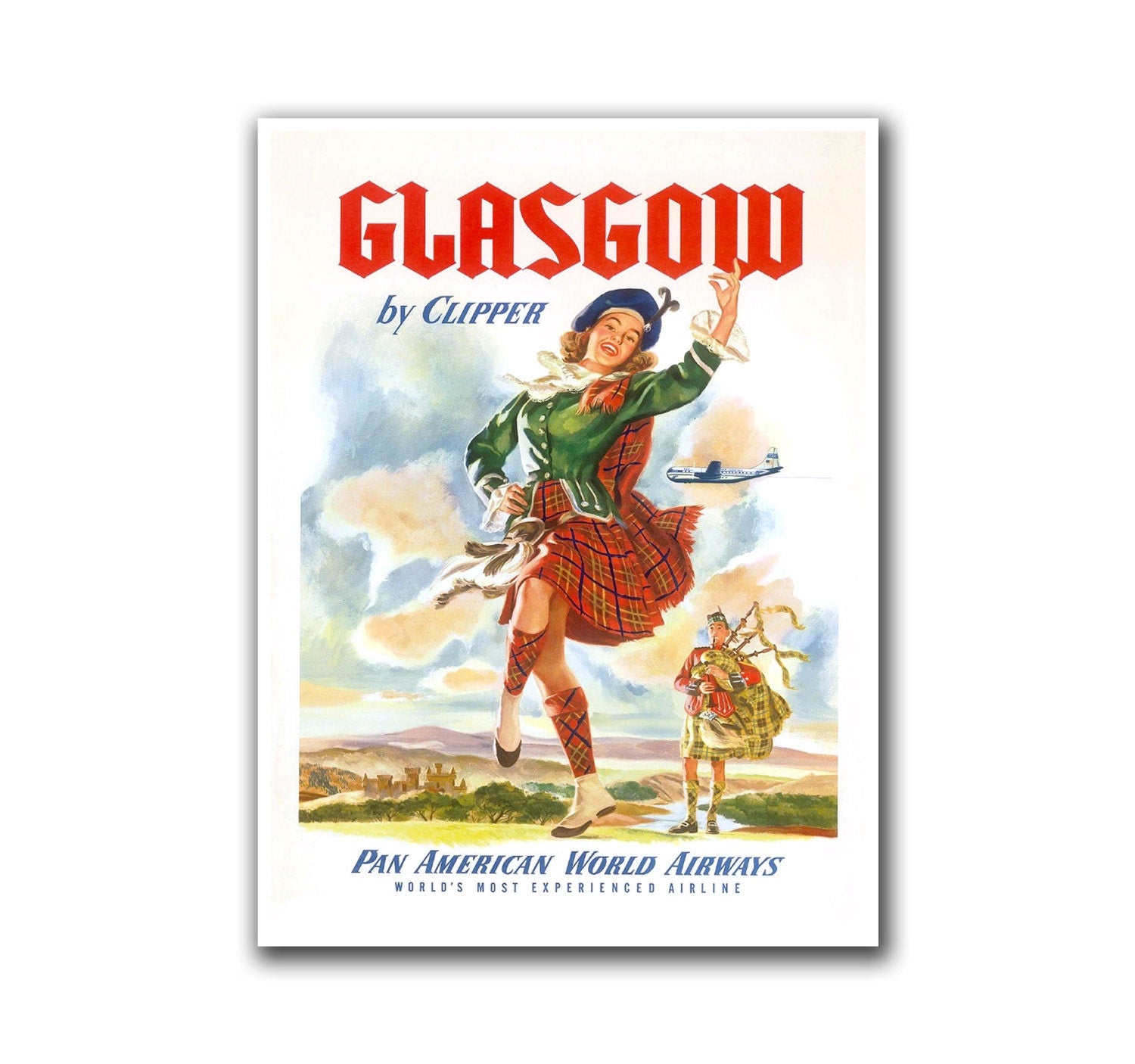 Glasgow Scotland Travel Poster Dancing Vintage Wall Art (H278)