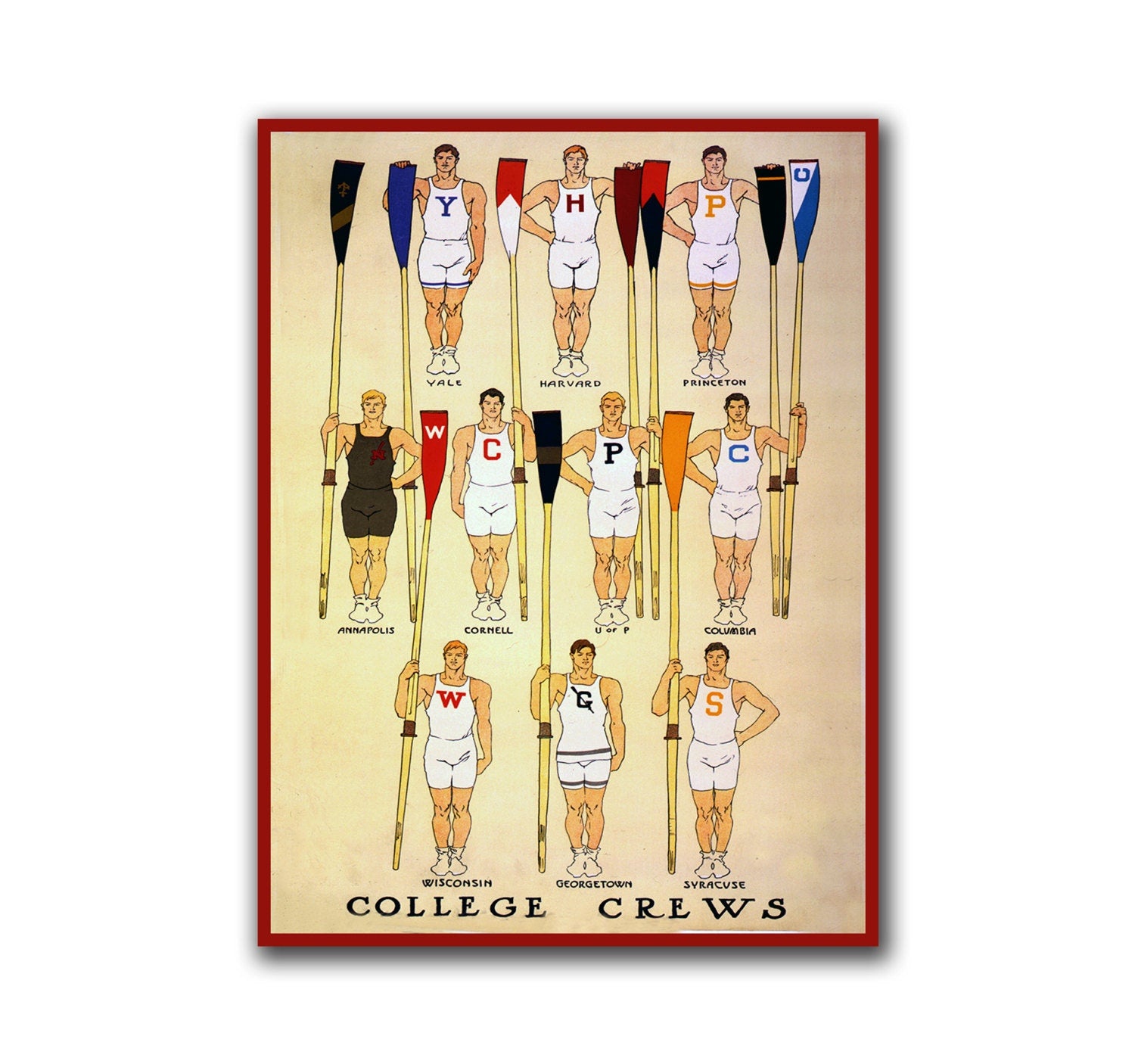 College Crew Teams Sports Art Home Decor Vintage Print (H75)