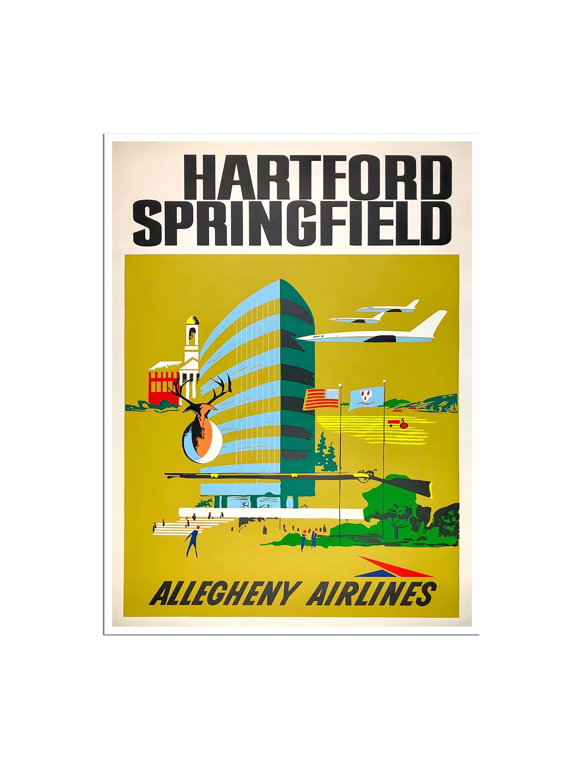Hartford Connecticut Art Vintage Travel Poster Springfield Massachusetts Print (XR4780)
