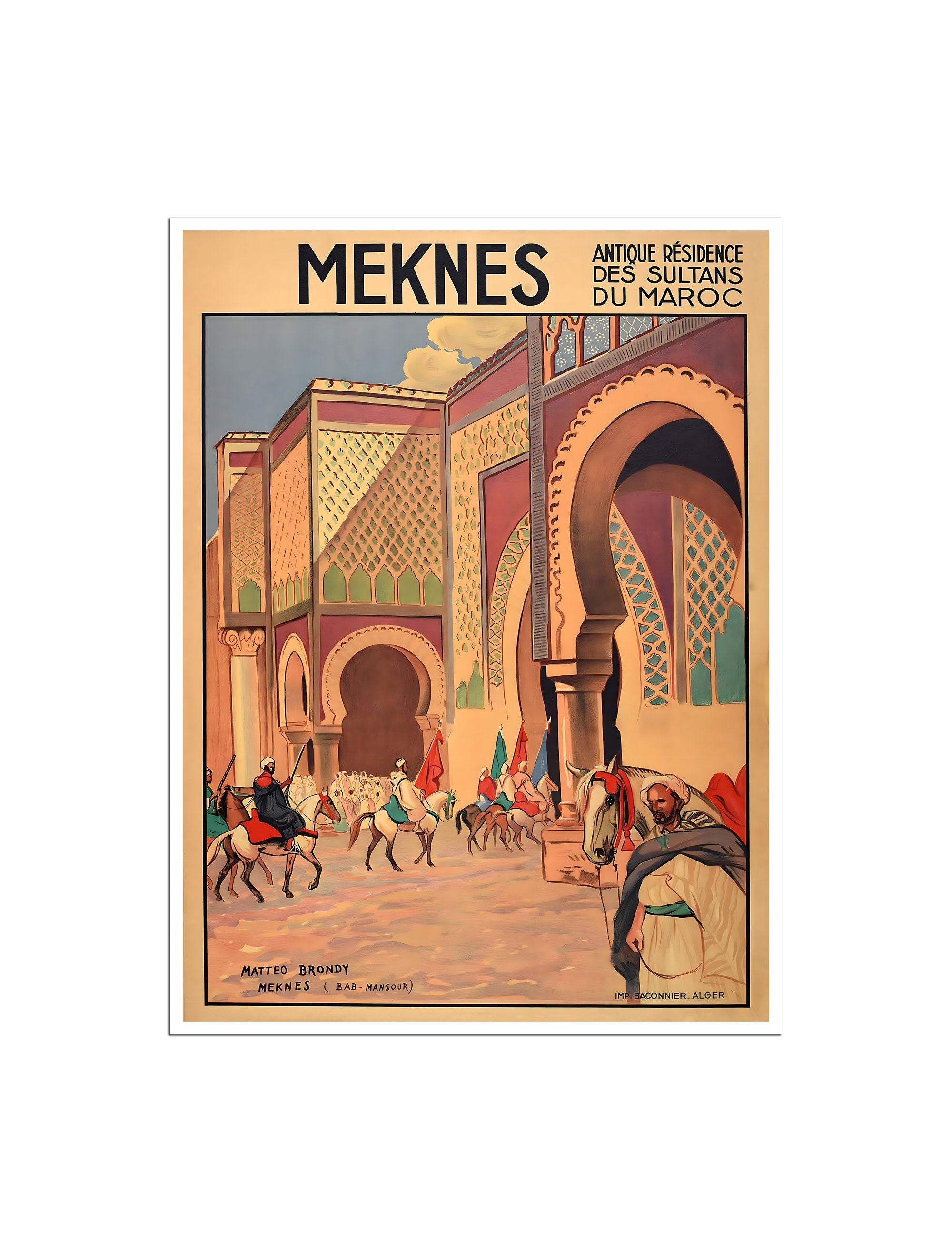 Meknes Morocco Art Vintage Travel Poster Print Moroccan Souvenir (XR4800)