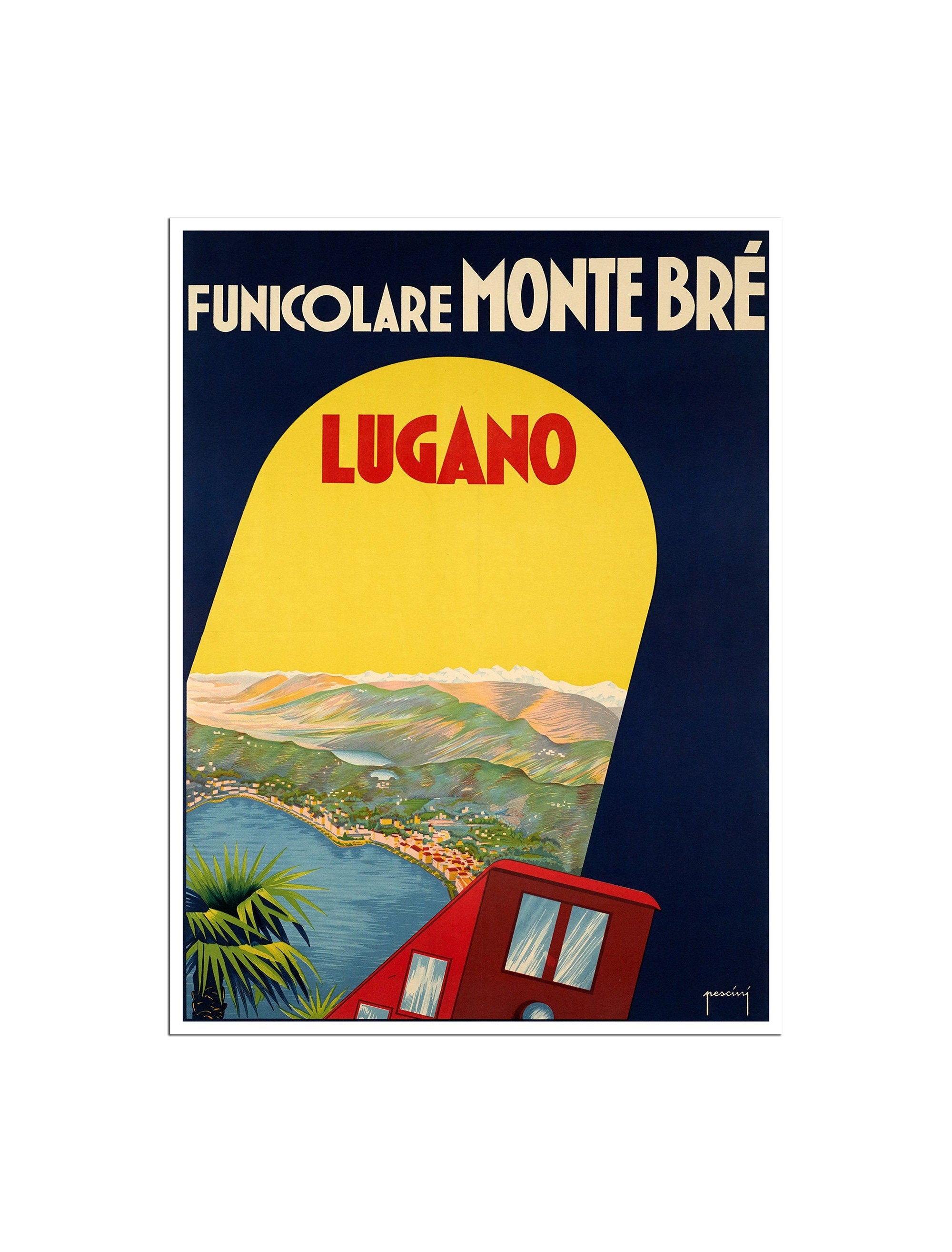 Lugano Travel Poster Monte Bre Print Switzerland Vintage Poster (XR3675)