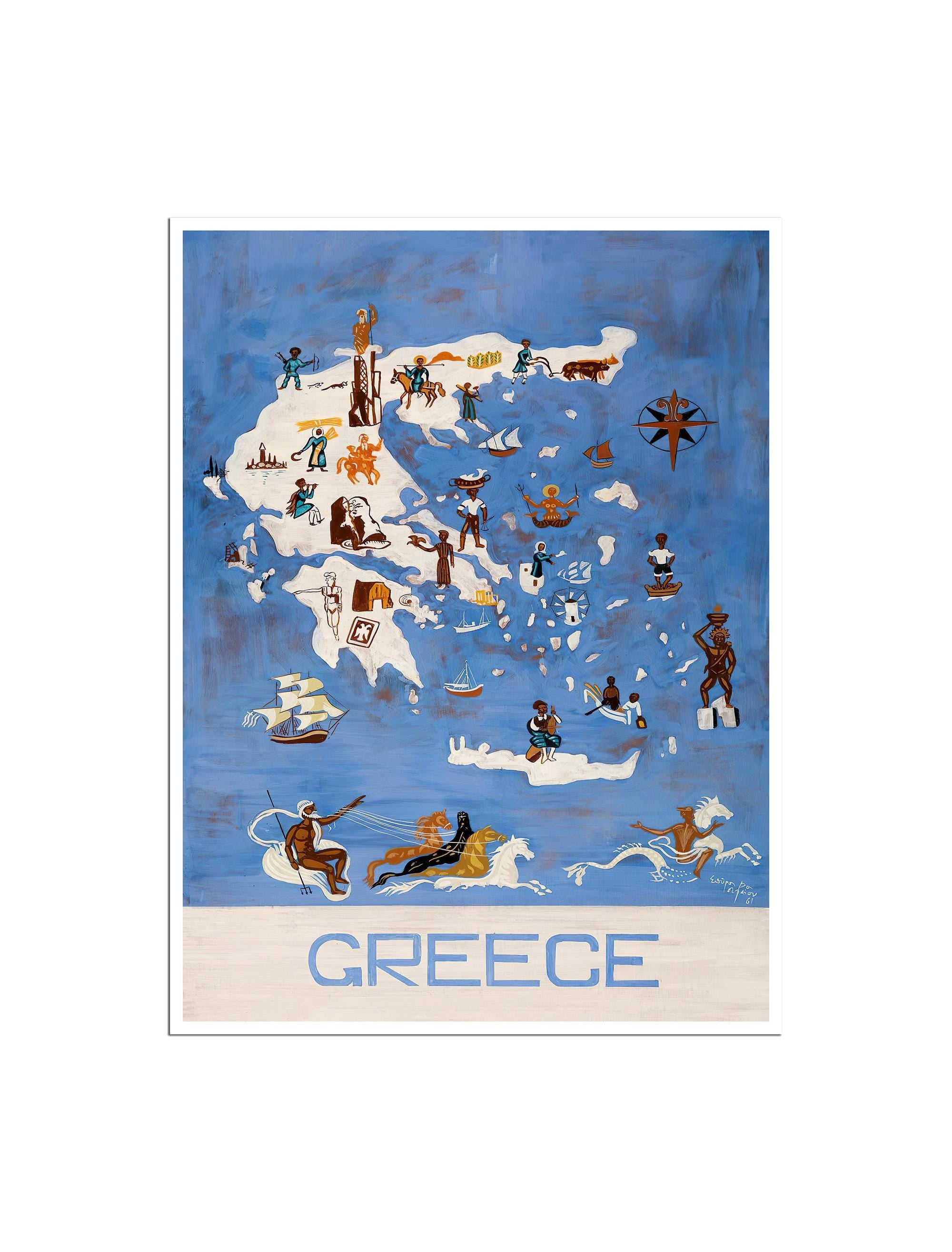 Gift For Greek Traveler Vintage Art Greece Travel Poster Print (XR4852)