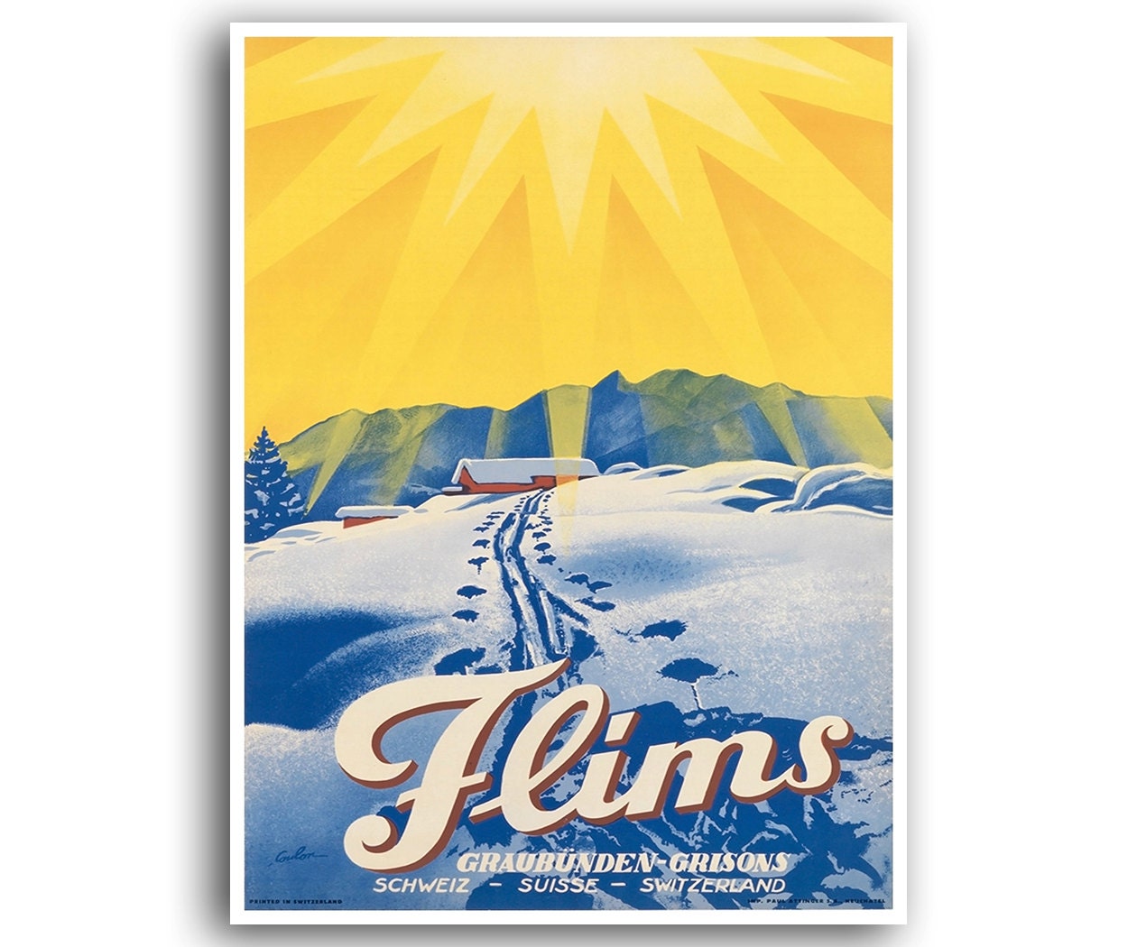 Flims Switzerland Travel Poster Vintage Art Print (XR975)