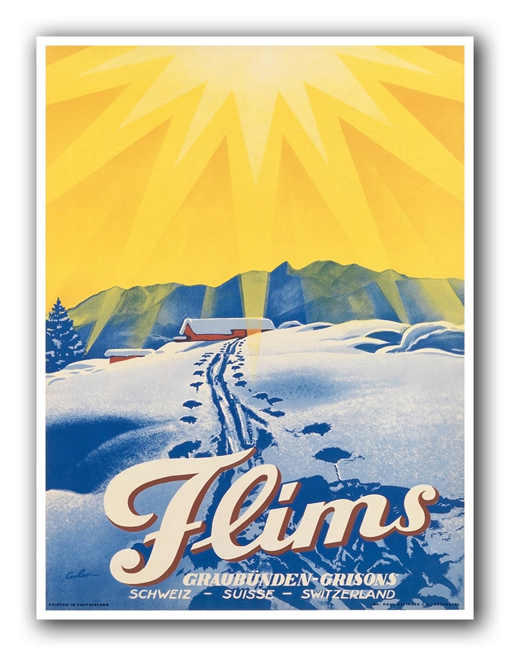 Flims Switzerland Travel Poster Vintage Art Print (XR975)