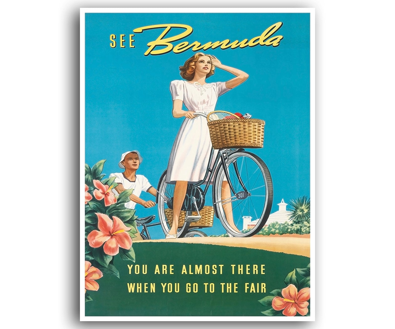 Bermuda Travel Poster Bicycle Art Cycling Poster Bike Vintage Print (H407)