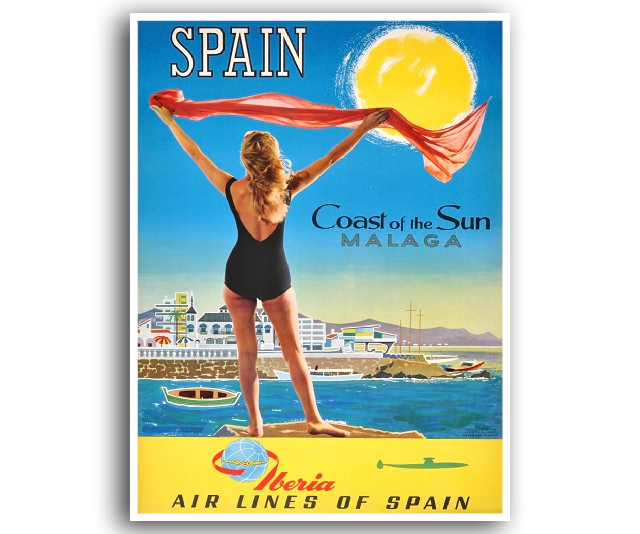 Malaga Spain Travel Poster Beach Art Vintage Print (H402)