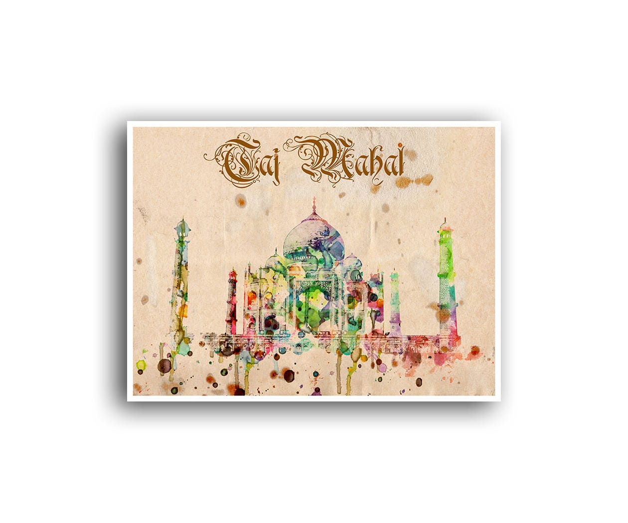 Wall Art India Travel Poster Taj Mahal Vintage Print (WA2)