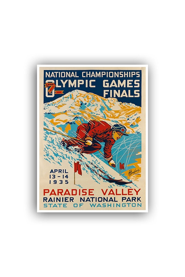Mt. Rainier Washington Travel Poster Ski Wall Art Print (H434)