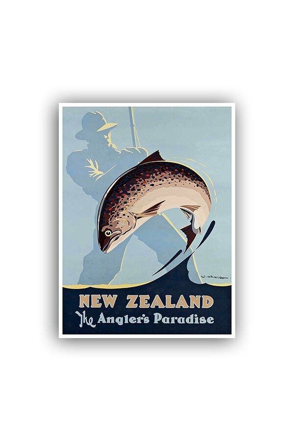 New Zealand Fishing Travel Poster Angler's Art Retro Print (H469)