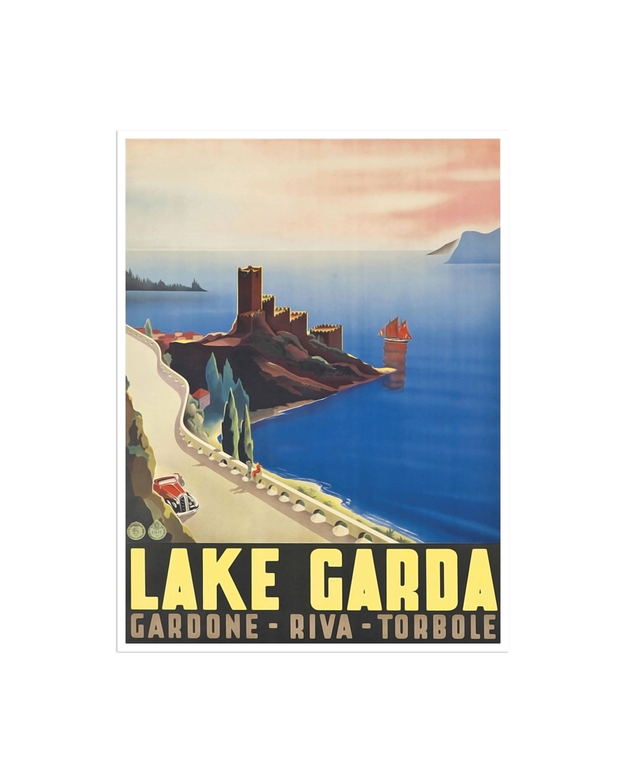 Travel Poster Italy Art Lake Garda Print Vintage Italian Home Decor (ZT695)