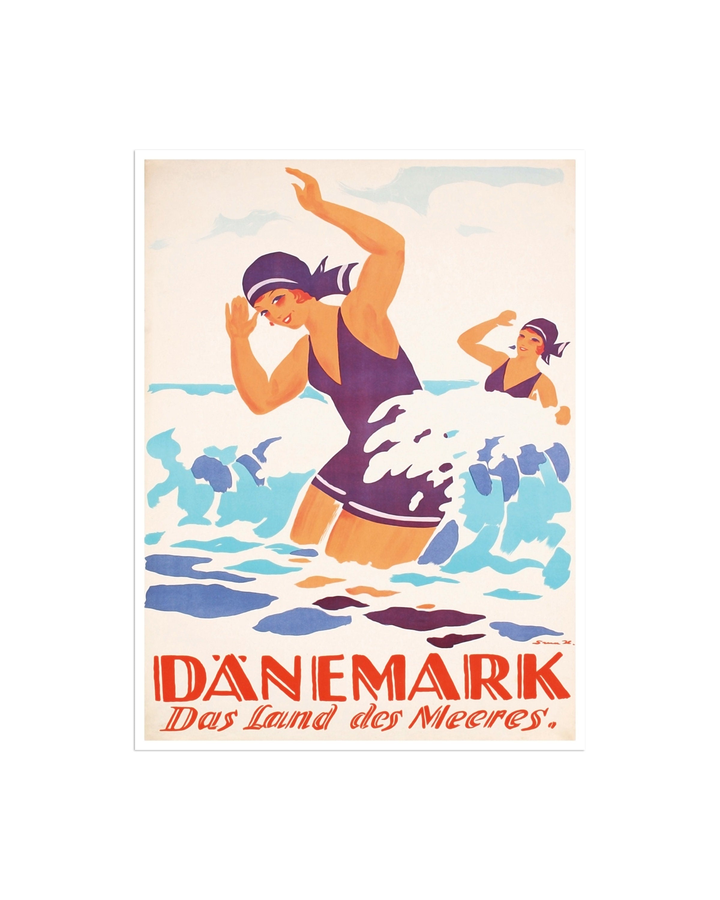 Denmark Travel Poster Vintage Swimming Art Print (H626)