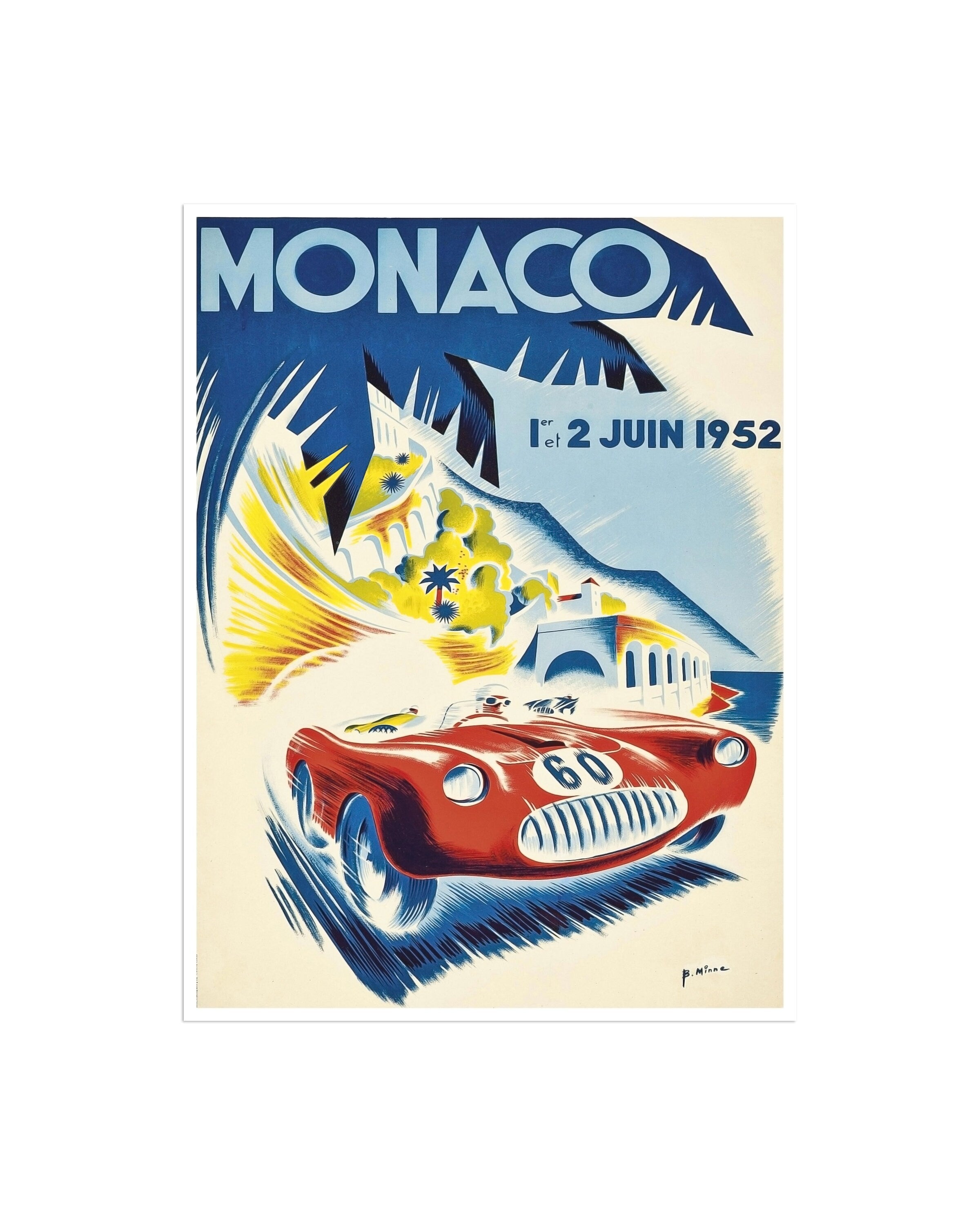 Race Car Poster Retro Print Monaco Kids Art Home Decor (XR1580)