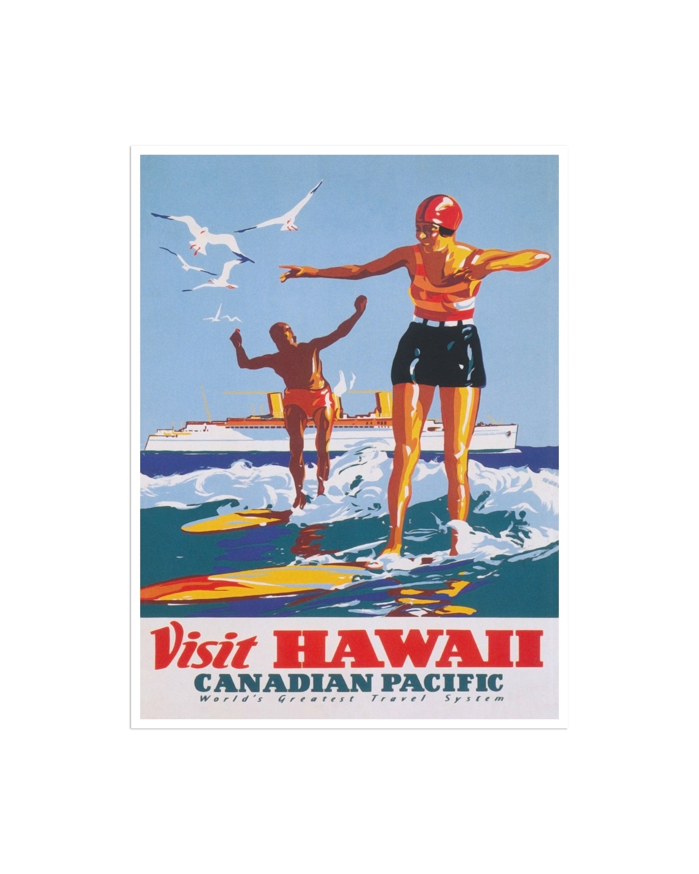 Vintage Poster Hawaii Travel Decor Surfing Art Retro Decor Print (H722)