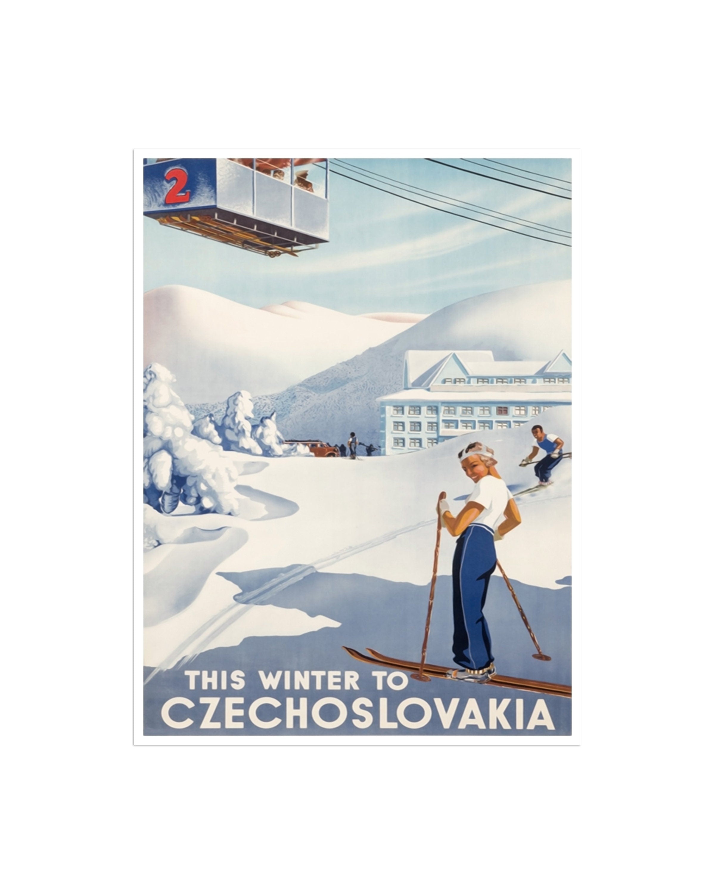 Skiing Art Czechoslovakia Travel Poster Vintage Ski Print (H701)