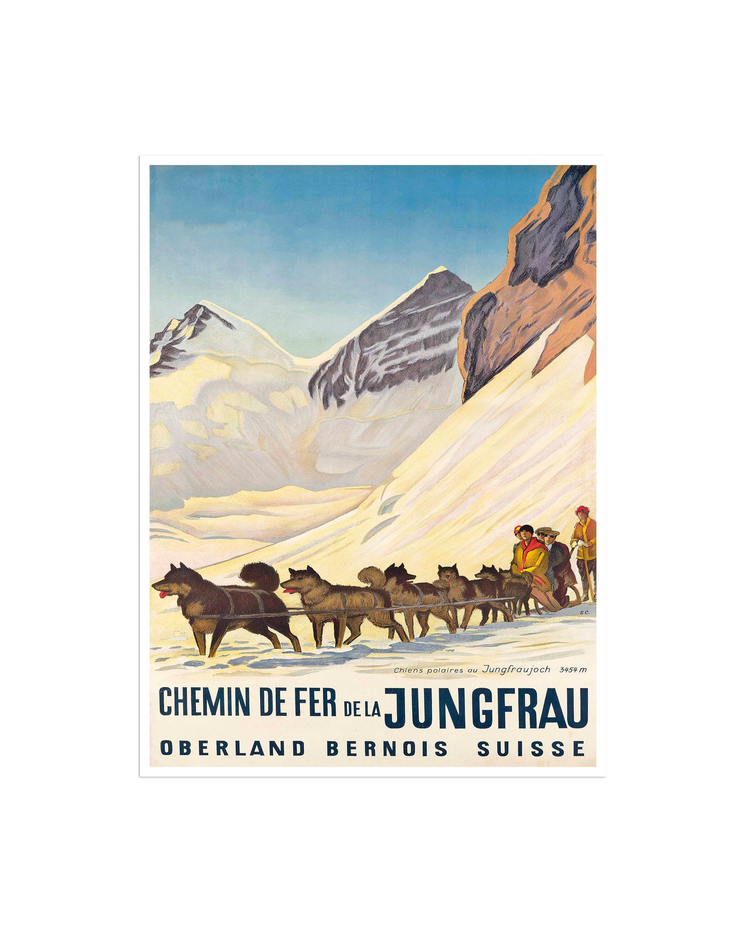 Jungfrau Switzerland Art Dog Sled Bernese Alps Travel Poster Home Decor Vintage Print (H726)