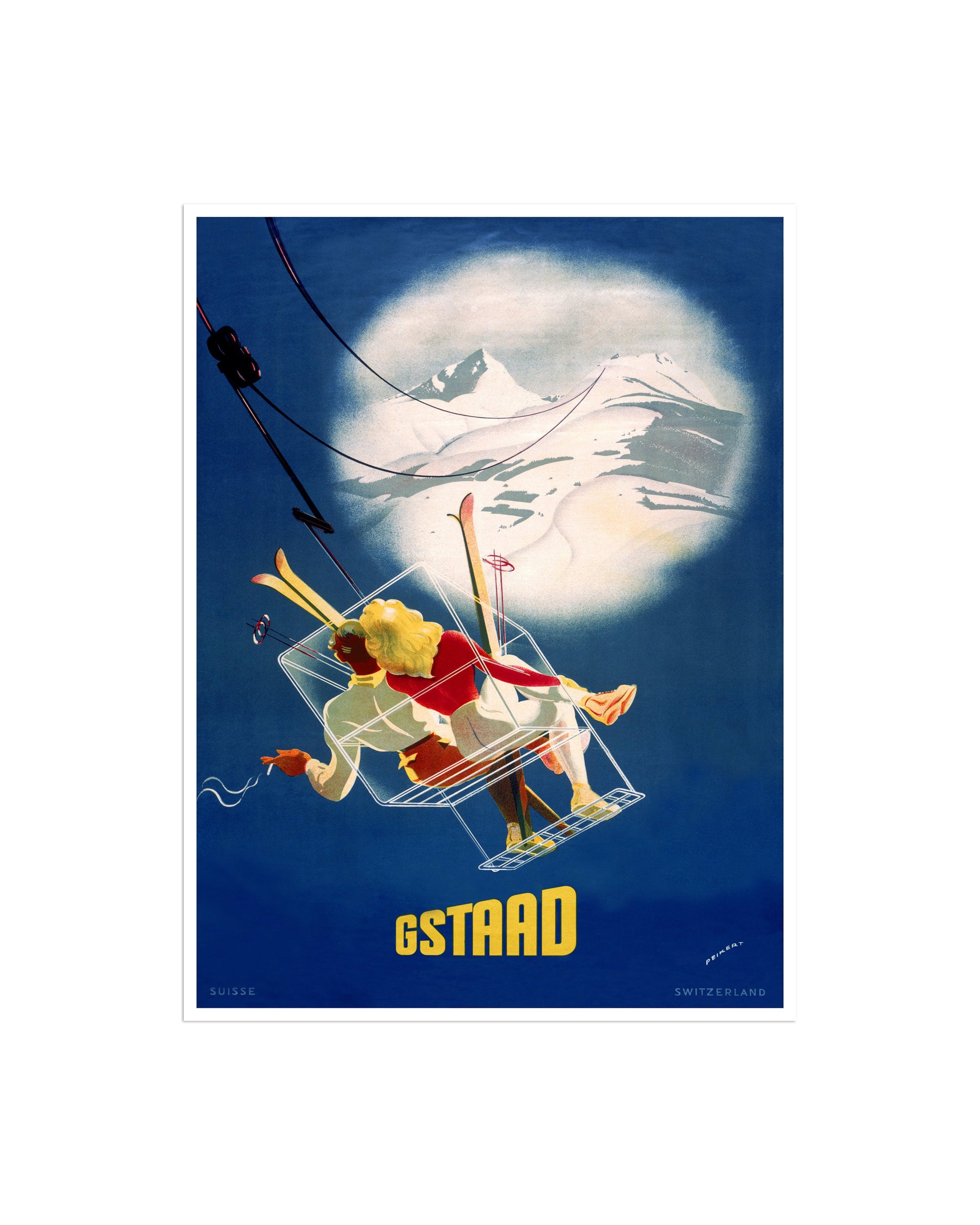 Gstaad Travel Art Switzerland Ski Poster Sports Retro Decor Vintage Print (H750)