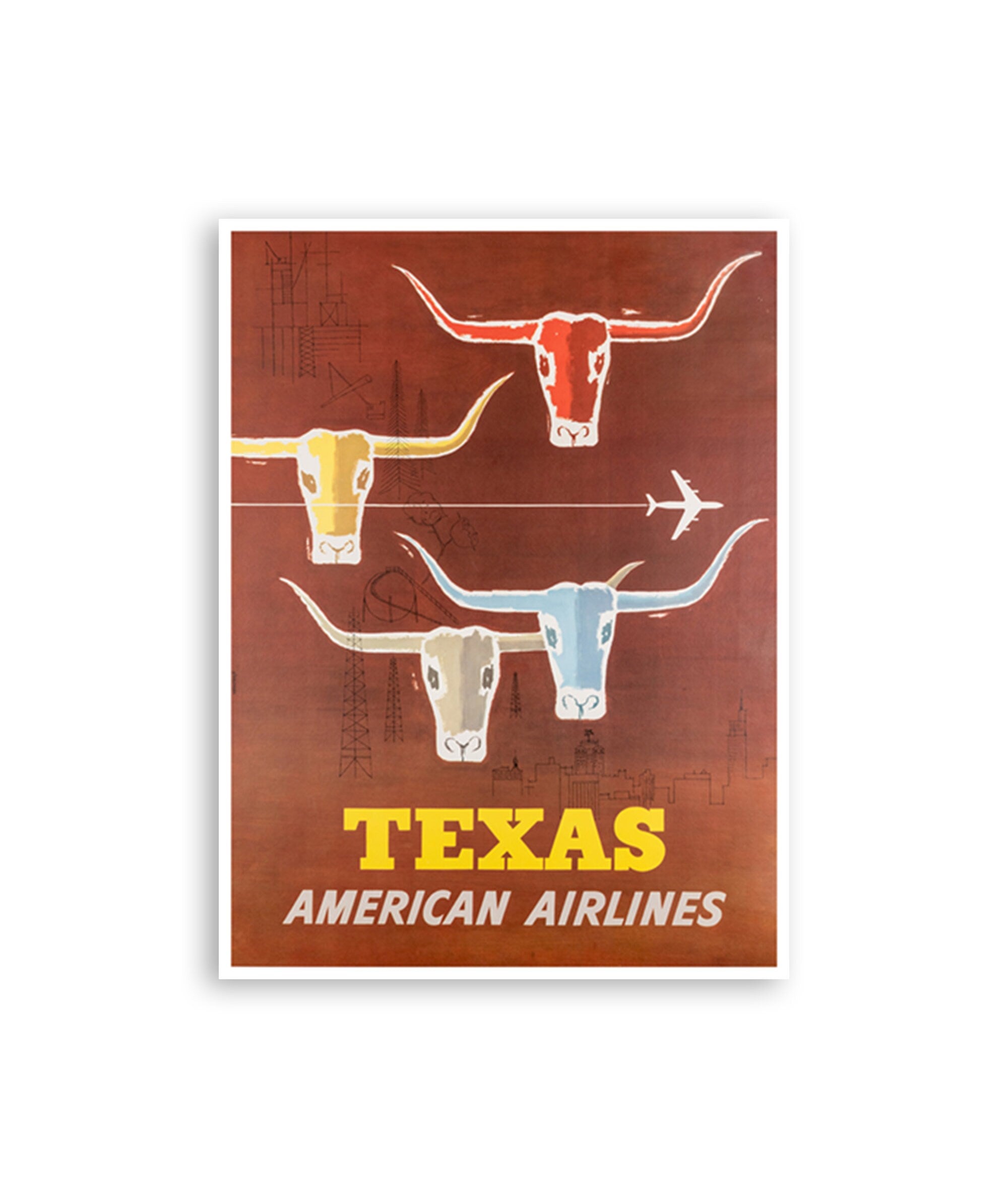 Texas Wall Art Travel Poster Western Vintage Print (XR2940)