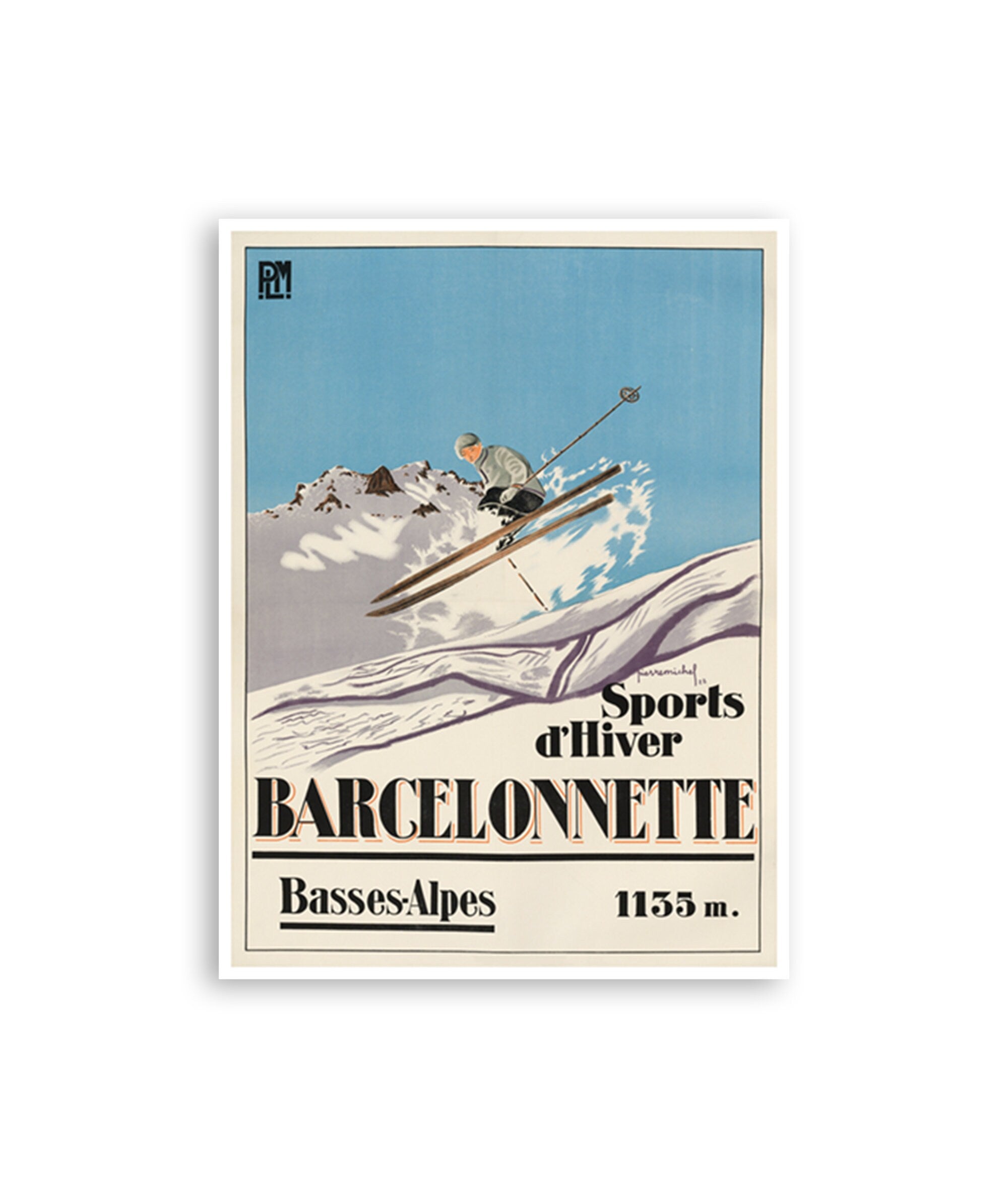 Barcelonnette France Ski Poster French Travel Poster Vintage Print (H885)